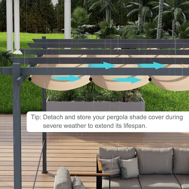 Aoodor Pergola Replacement Canopy- Retractable Sun Shade Cover