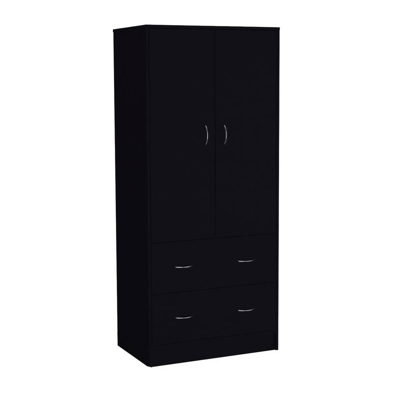 30.9" Modern Armoire with Double Doors, 2 Drawers and Hanging Rod for Bedroom