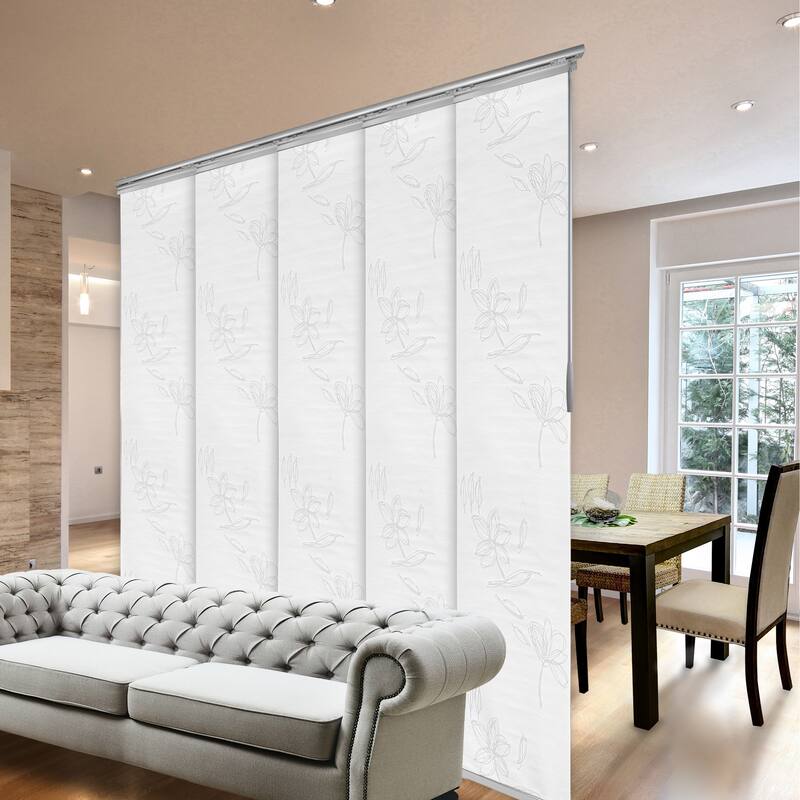 InStyleDesign Floret 5-Panel Single Rail Panel Track / Room Divider / Blinds 58"-110"W, Panel width 23.5" - 110"W x 116"H - Satin Nickel Track