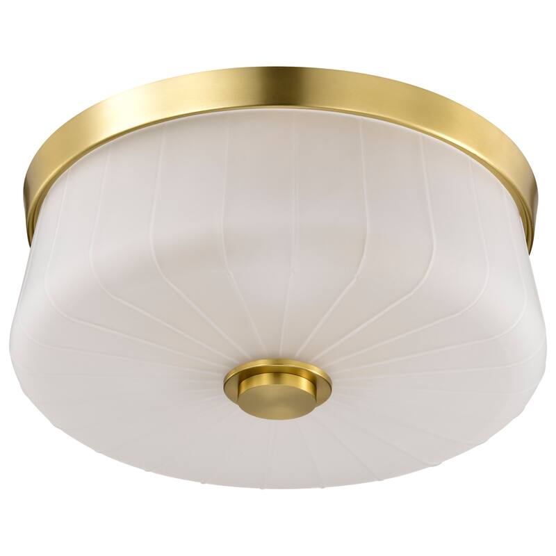 Lune 3 Light Flush Mount Vintage Brass Finish Etched White Glass - Vintage Brass