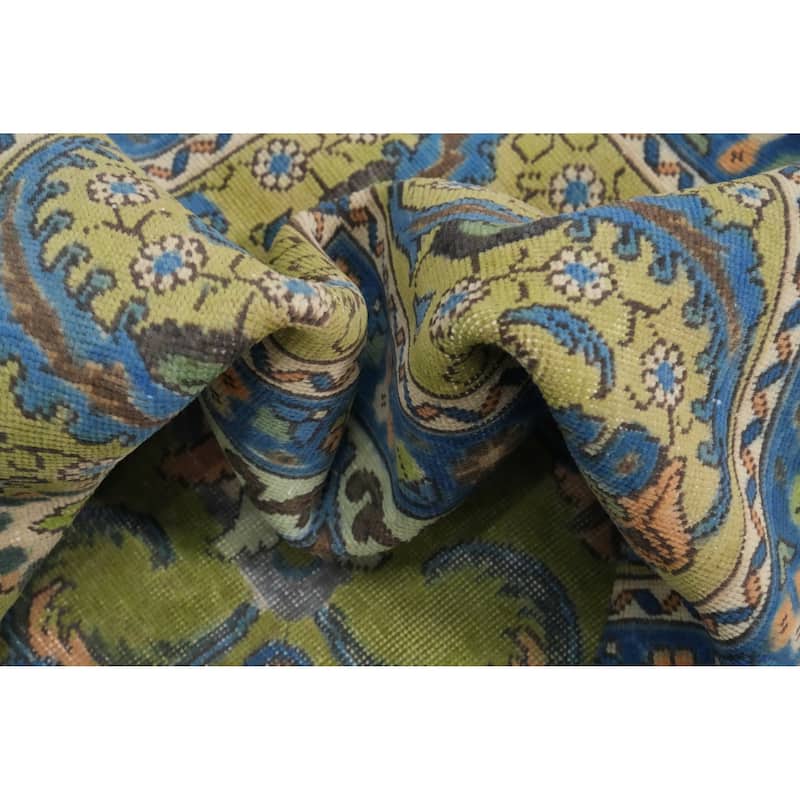 Hand Knotted Oriental 100% Wool Carpet Traditional Floral Green Tabriz Area Rug - 13' 2'' X 9' 10''