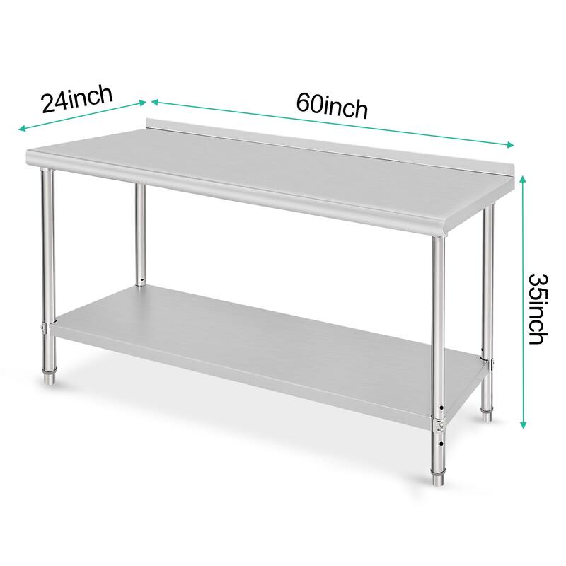 60" x 24" Stainless Steel Work Table with Under Shelf