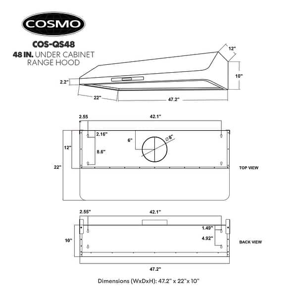 Cosmo 48 in. Ducted Under Cabinet Range Hood with Touch Controls, Permanent Filters, 4-Speed Fan, LED Lights in Stainless Steel
