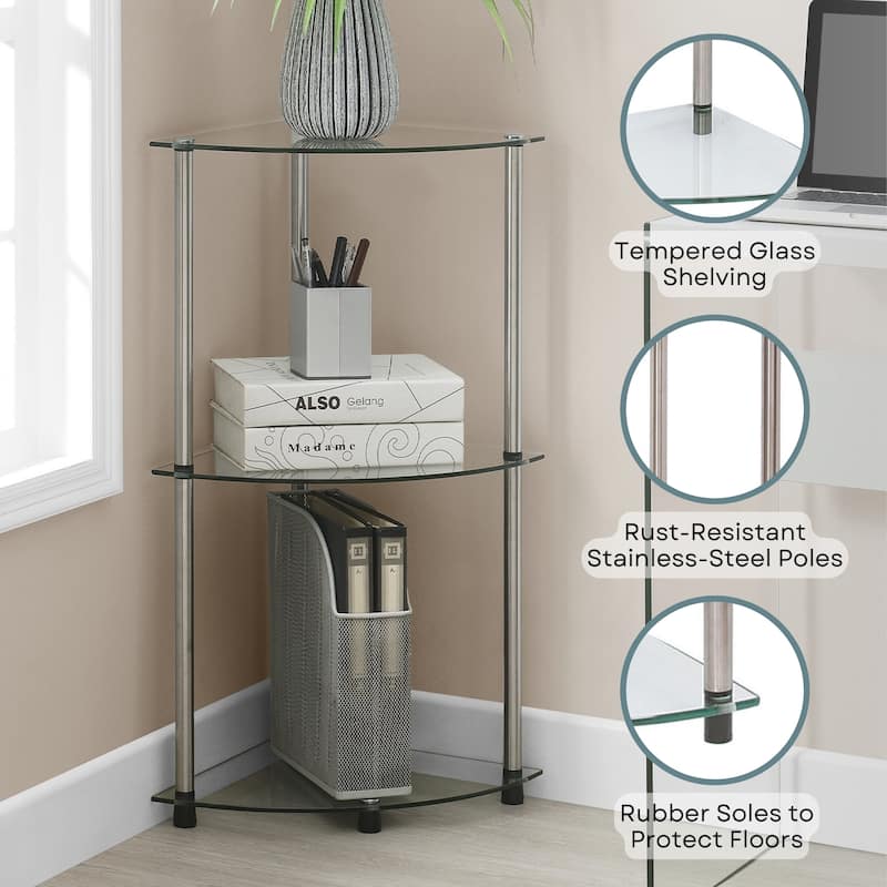 Convenience Concepts Designs2Go Classic Glass 3 Tier Corner Shelf