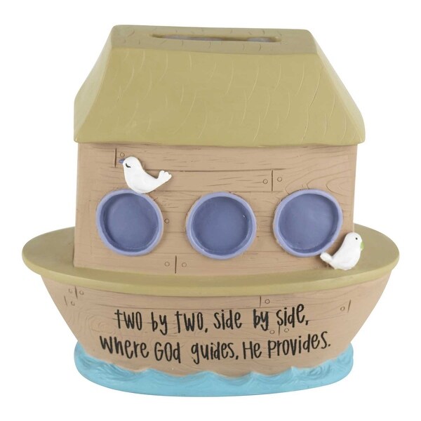 4.25” Beige “Noah’s Ark Two by Two” Resin Coin Bank - N/A
