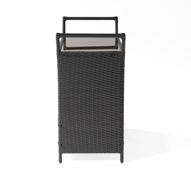 Roomfitters Outdoor Bar Cart with Wine Rack, Glass Holder and Ice Bucket, Wicker Patio Serving Trolley