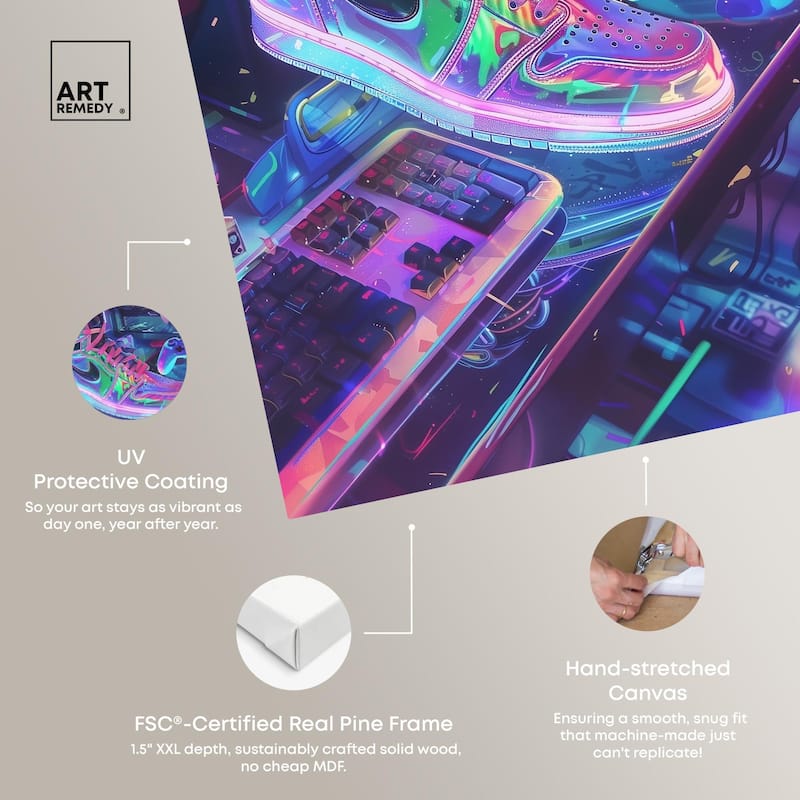 Neon Gaming Set Up Canvas by Art Remedy, Gallery Wrapped
