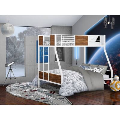 East West Furniture Jackson Full Twin Bunk Bed - Two Split Beds - A Ladder With Two Steps and Guard Rails (Finish Option)