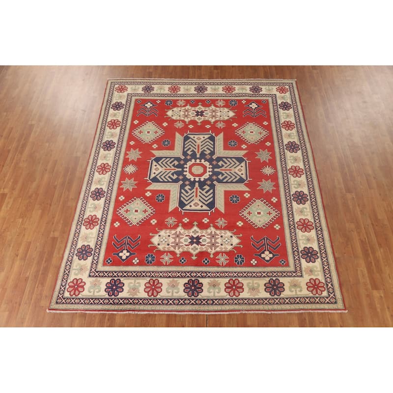 Geometric Kazak Rug Hand-Knotted Wool Carpet - 8'2"x 9'9"