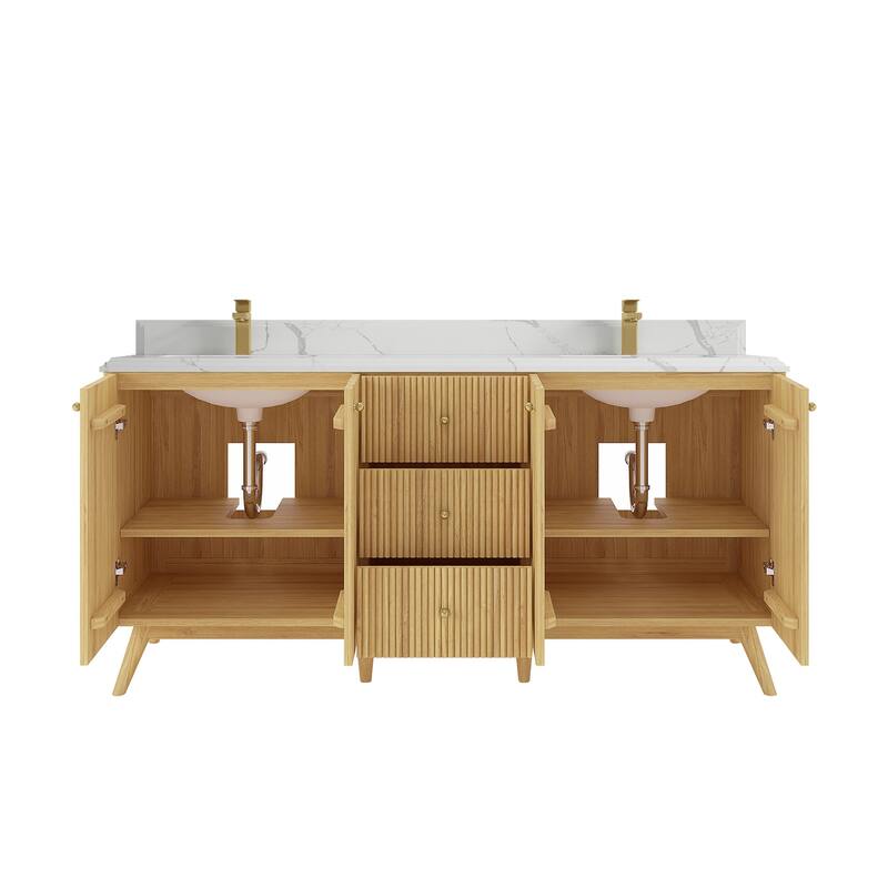 Willow Collections 72 in. W x 22 in. D Pasadena Solid Teak Double Sink Bathroom Vanity with Countertop