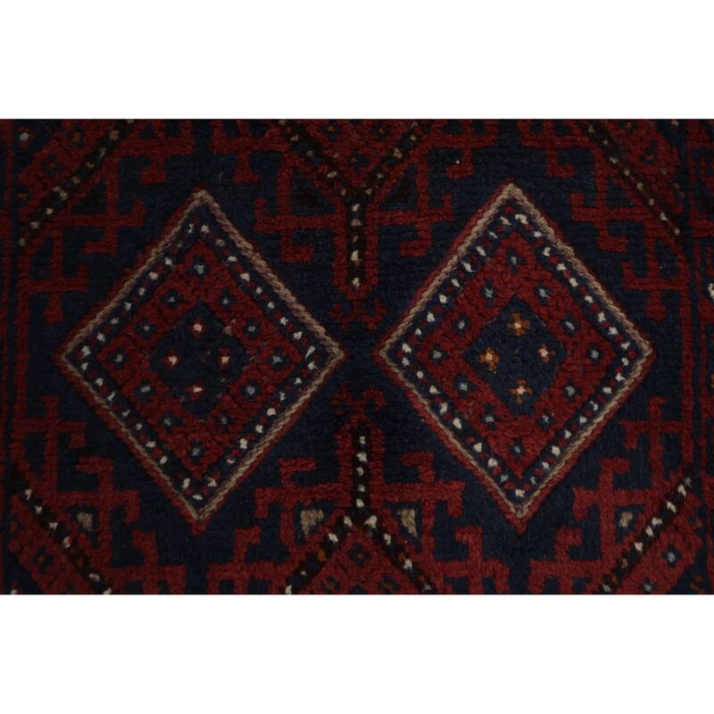 Hand Knotted Oriental 100% Wool Carpet Traditional Tribal Navy Blue & Blues Balouch Runner Rug - 8' 3'' X 2' 1''