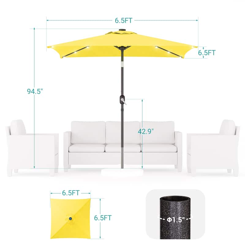 BONOSUKI 6.5x6.5Ft LED Patio Market Umbrella Weather-Resistant Frame