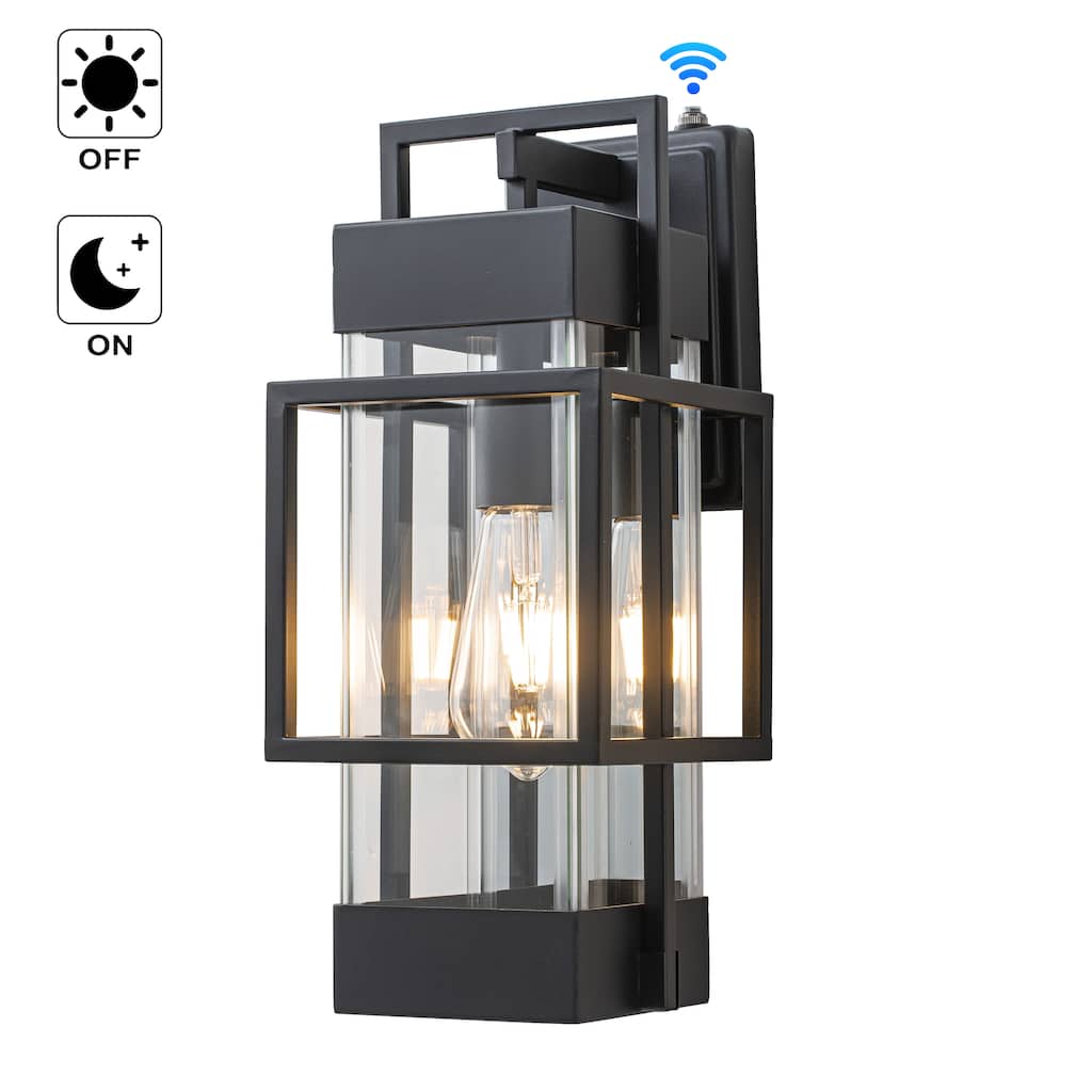C Cattleya 1-Light Matte Black Geometric Dusk to Dawn Outdoor Wall Sconce Light