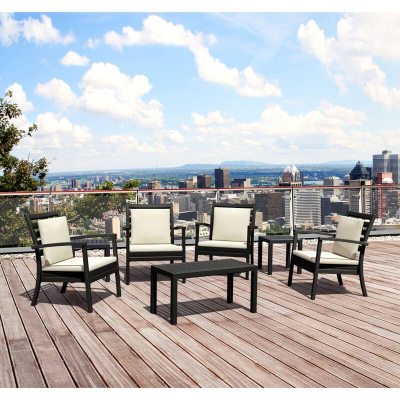 36" Black Patio Solid Rectangular Patio Resin Coffee Table