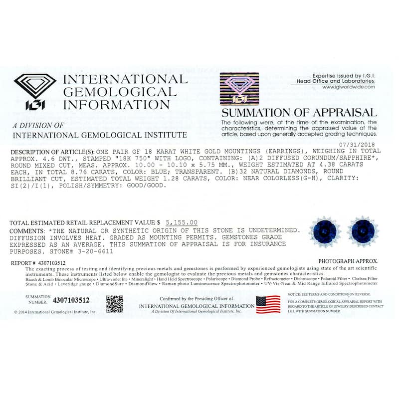 Auriya Unique 8 3/4ct Royal Blue Sapphire and 1 1/4ctw Halo Diamond Stud Earrings 18K Gold