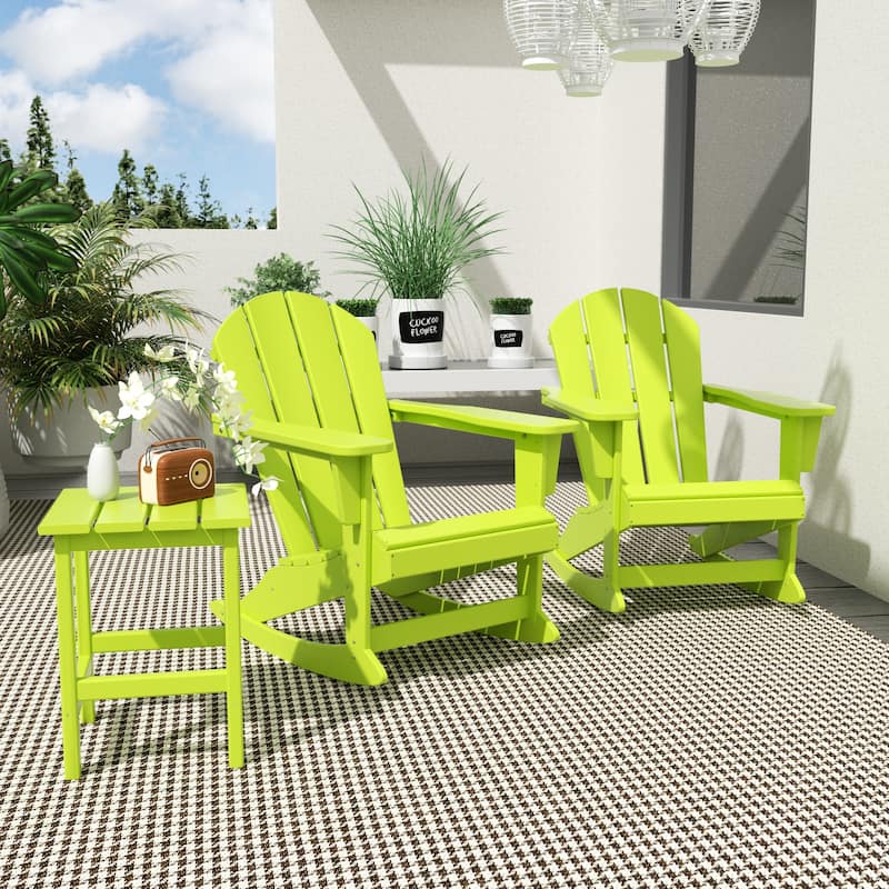 Polytrends Laguna Hdpe All Weather Outdoor Patio Rocking Chairs With Side Table (3-Piece Set)