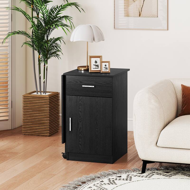 MDF Folding Computer Desk with Storage Cabinet, Drawer and Wheels