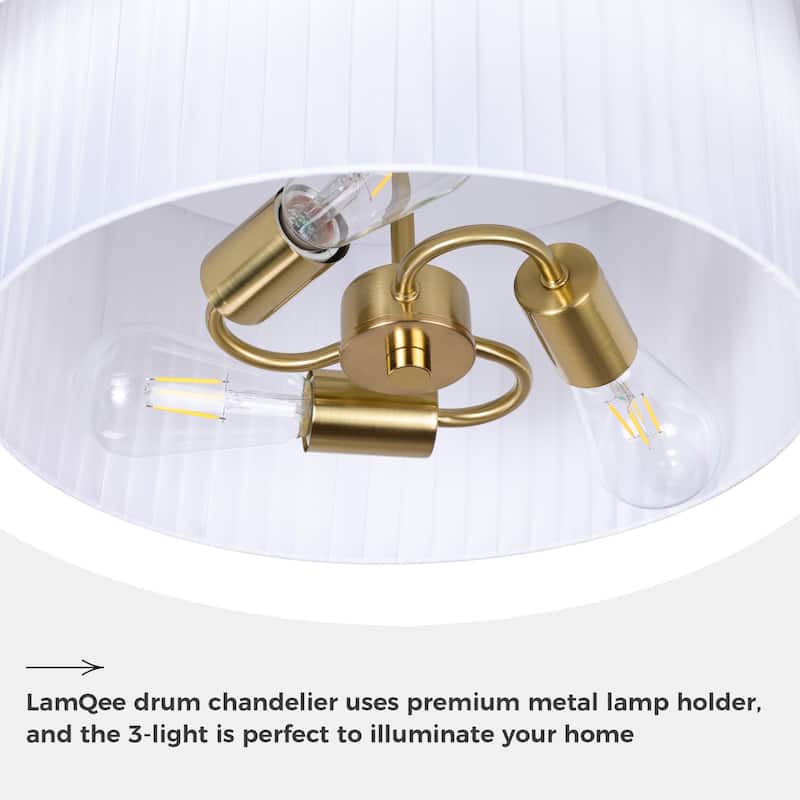 Modern 3-Light Drum Chandelier Fabric Shade Ceiling Hanging Pendant