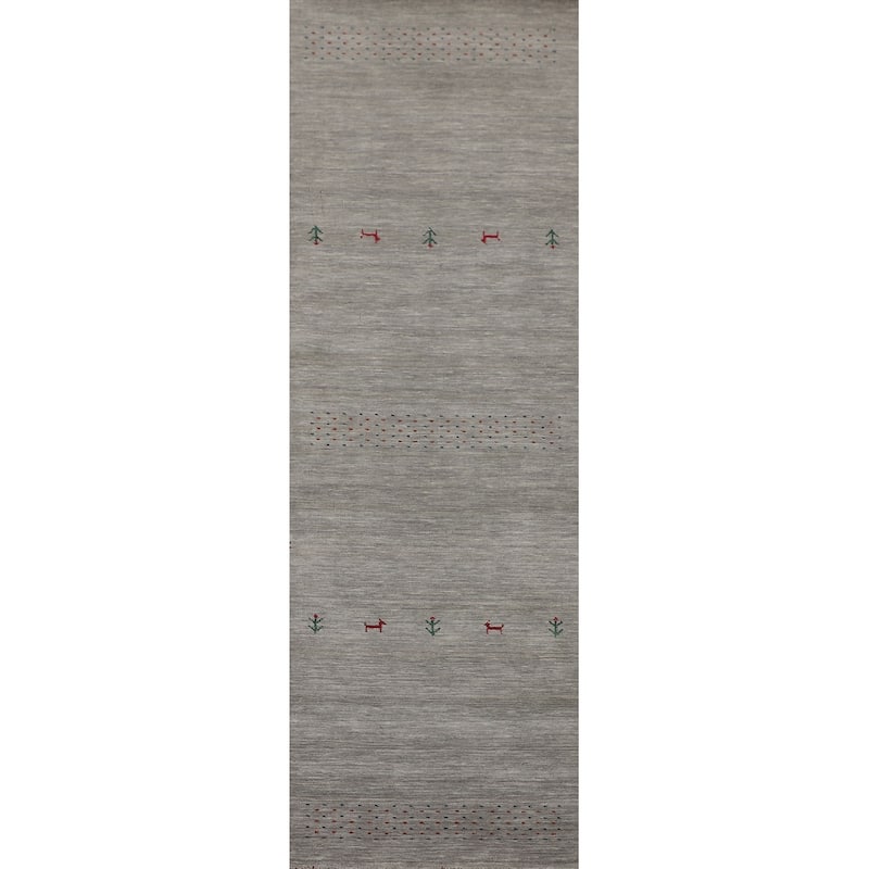 Animals Tribal Gabbeh Oriental Runner Rug Handmade Wool Carpet - 2'7"x 9'8"