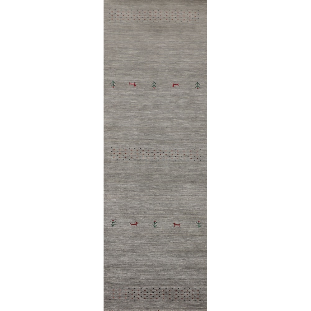 Animals Tribal Gabbeh Oriental Runner Rug Handmade Wool Carpet - 2'7"x 9'8"