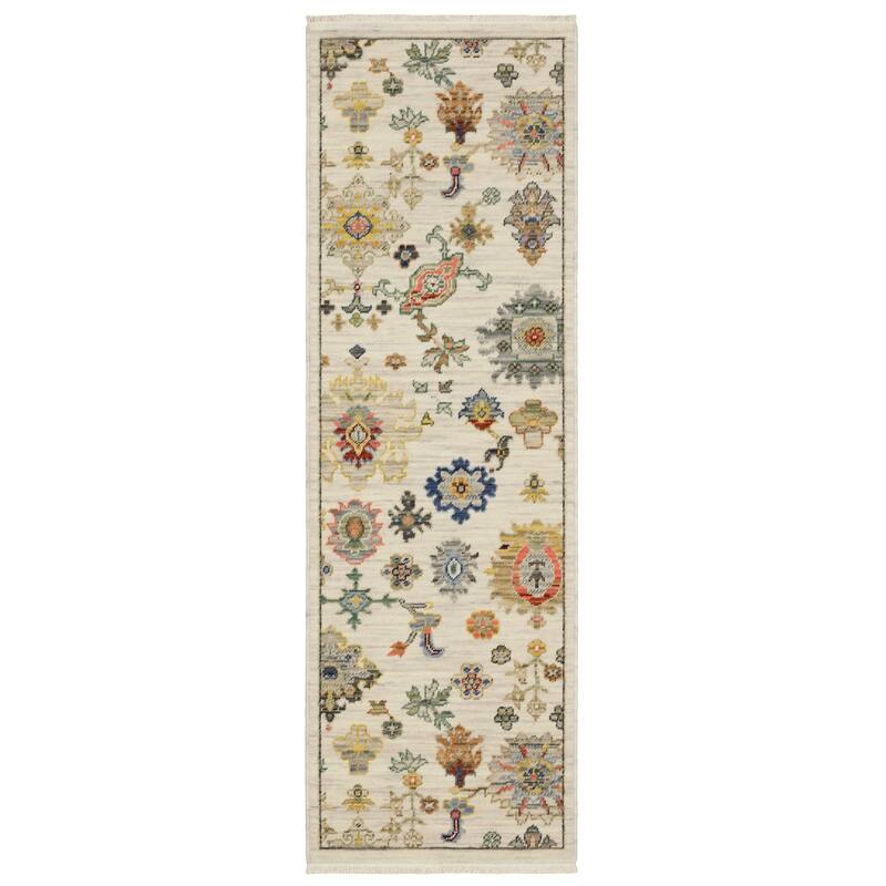 Style Haven Lawson Traditional Persian Wool Fringe Edge Area Rug - 2' x 6' - Ivory/ Multi - Runner