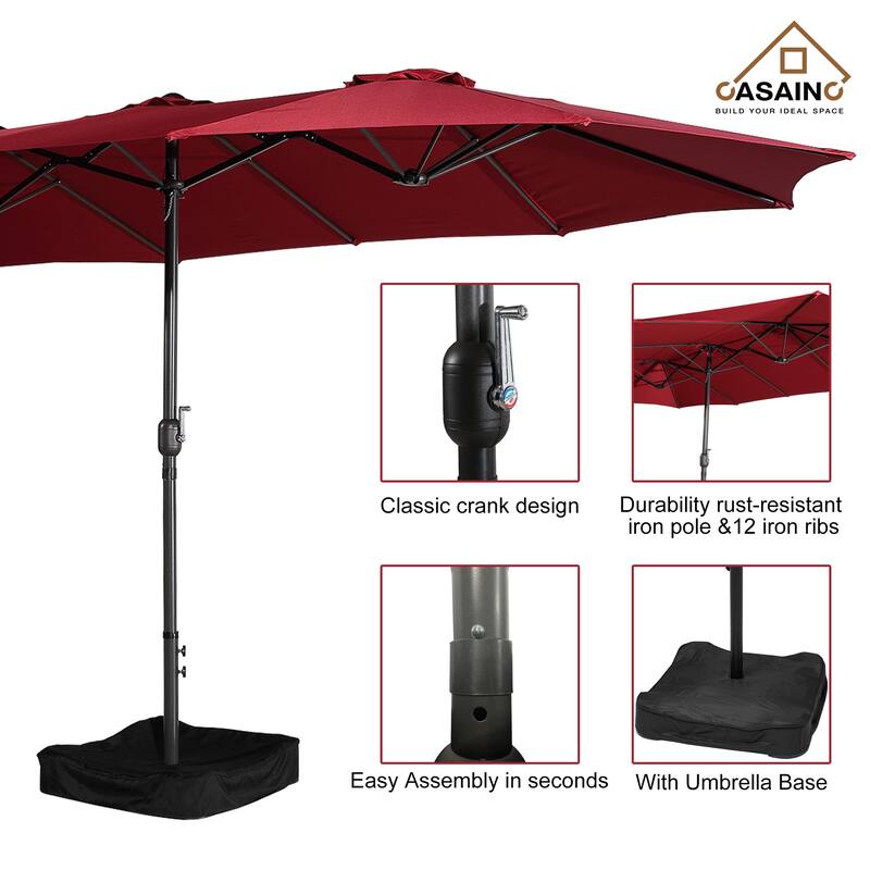 15-ft. Rectangular Crank Double-sided Large Outdoor Market Umbrella Patio Umbrella with Base Included