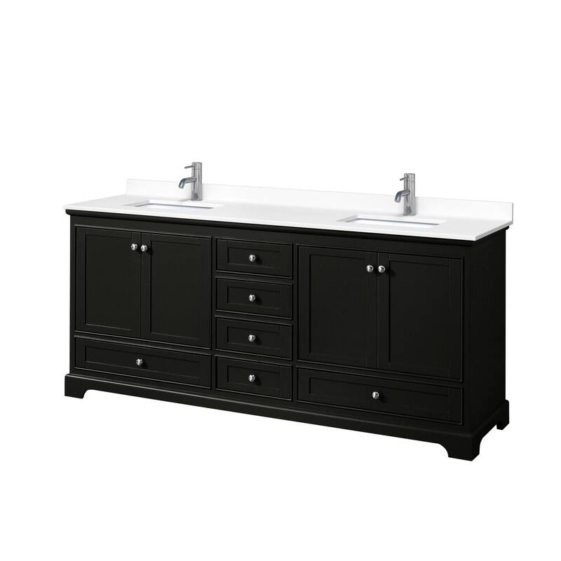 Wyndham Collection Deborah 80" Free Standing Double Basin Vanity Set - Dark Espresso / White Cultured Marble Top /