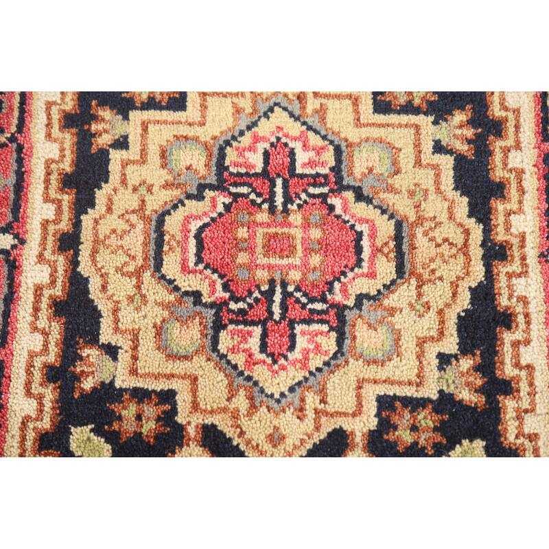 Hand Knotted Oriental 100% Wool Carpet Traditional Medallion Navy Blue & Blues Heriz (serapi) Area Rug - 3' 0'' X 2' 0''