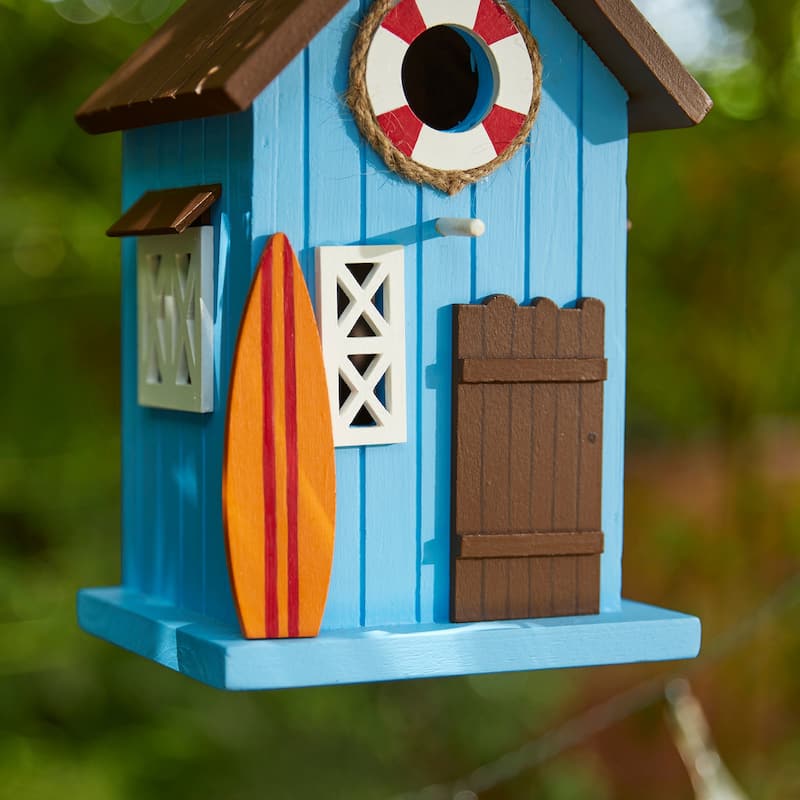 Glitzhome 10"H Solid Wood Beach Hut Decorative Garden Birdhouse - 5.75''L X 5.00''W X 10.00''H