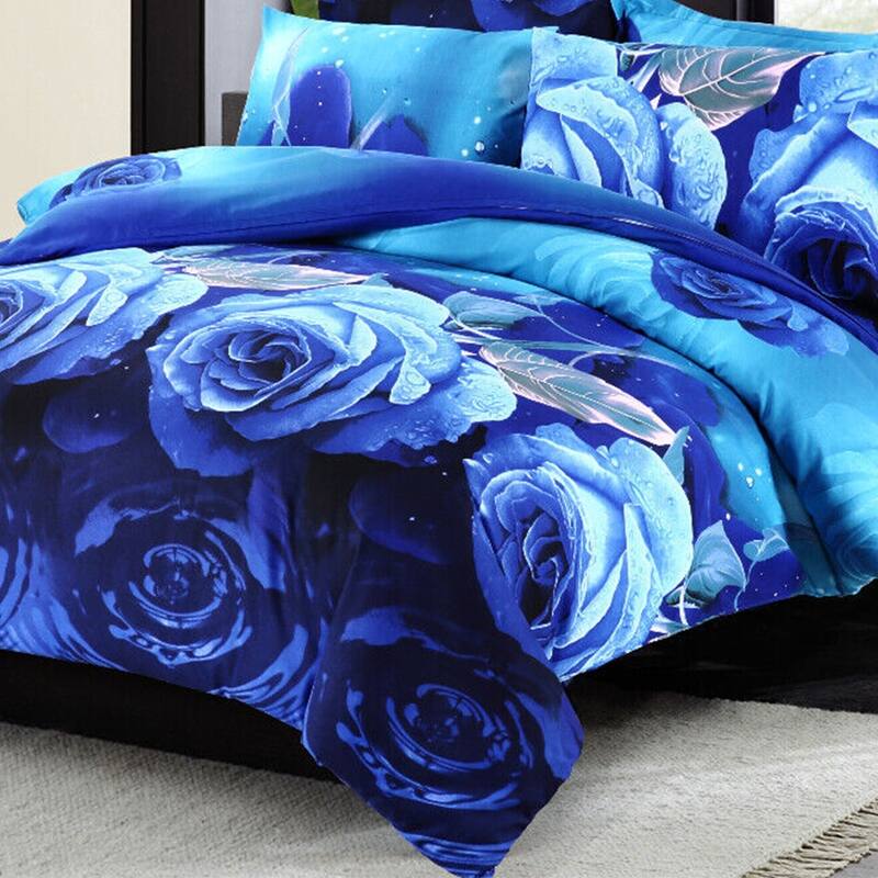 3pc Queen Bedding Set Blue Roses Bed Bath & Beyond 39982006