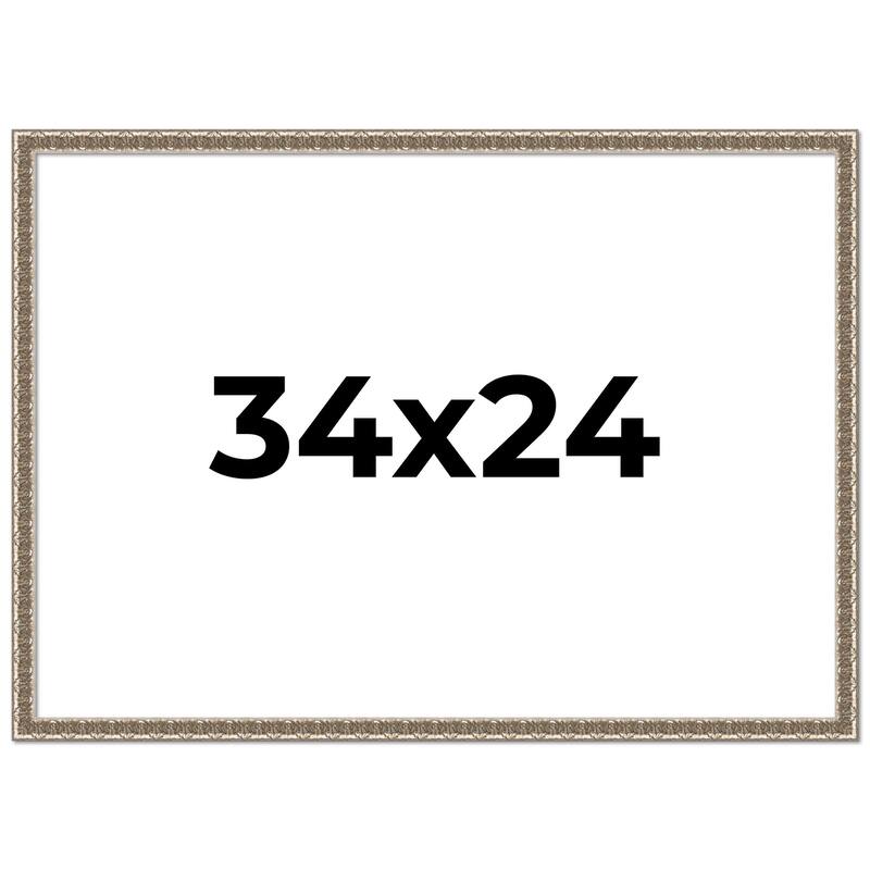 34x24 Frame Silver Versailles Ornate Solid Wood Picture Frame | 1 Inch