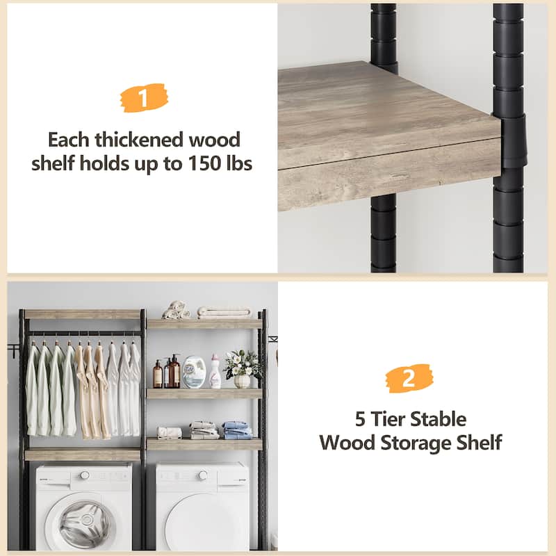 5-Tier Grey Wood Over The Washer and Dryer Storage Shelf for Laundry Room - 30" wide