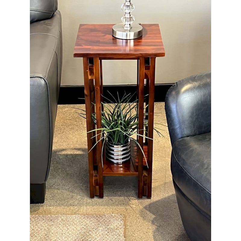 Acacia Wood Architectural Plant Stand with Shelf