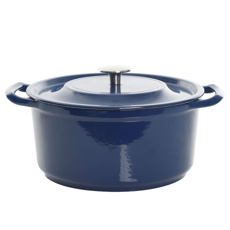 Kenmore Elite Oak Park 5 Quart Enameled Cast Iron Casserole with Lid and Glass Steamer in Blue