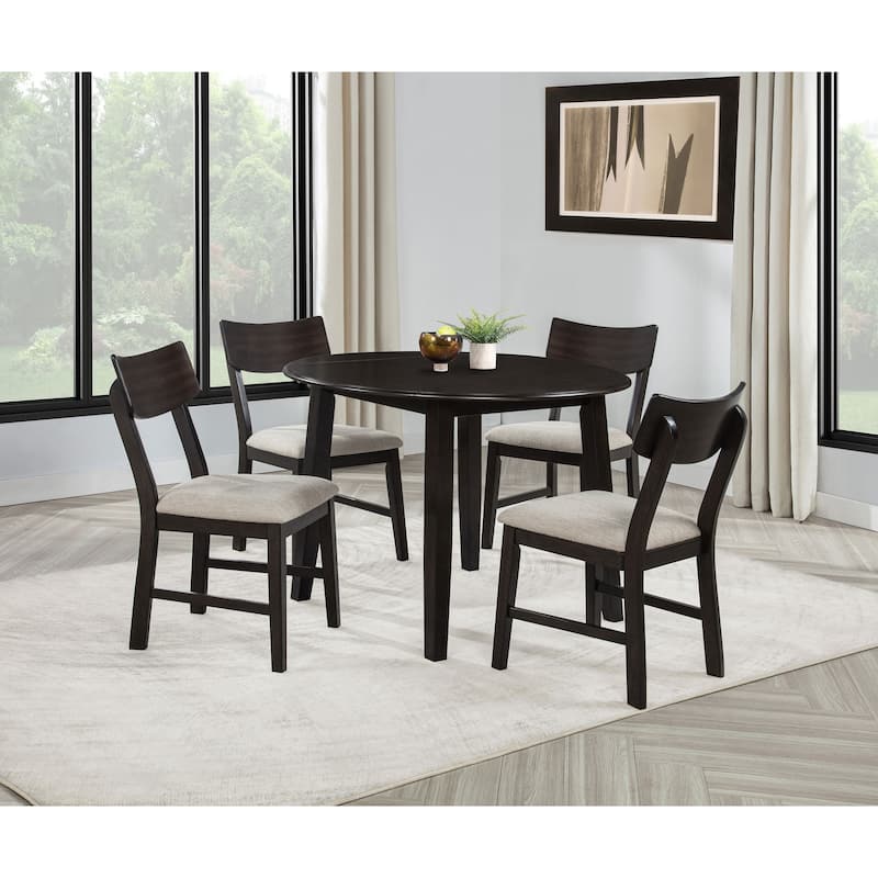 Catley 5-piece Round Drop Leaf Dining Table Set Dark Coffee