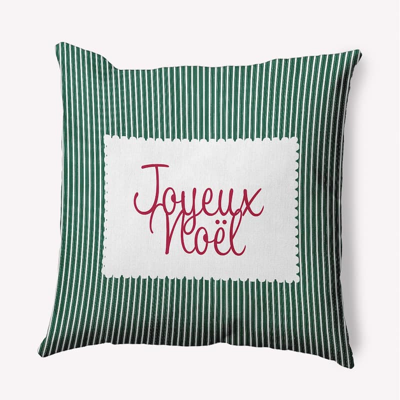 Joyeux Noel Ticking Christmas Accent Pillow - 16" x 16" - Forest Green