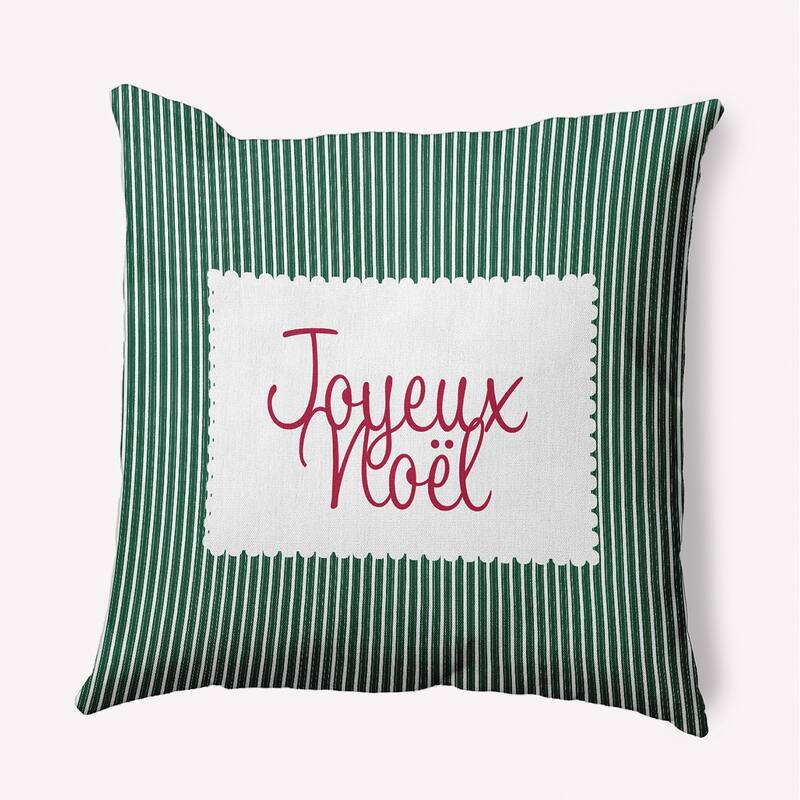 Joyeux Noel Ticking Christmas Indoor/Outdoor Throw Pillow - 16" x 16" - Forest Green