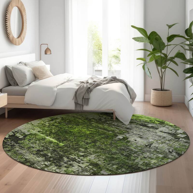 Premium Washable Super Soft Ombre Mosaic Mayfield Rug - Green - 8' x 8' - Round