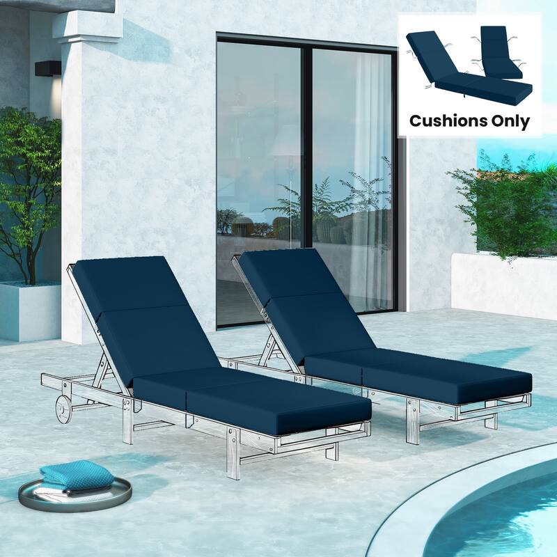 Outsunny Set of 2 Chaise Lounge Cushion, 4" Thick Outdoor Lounge Chair Cushions with Non-Slip Ties