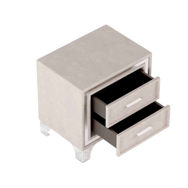 Velvet 2 Drawers Nightstand with Glitter Strip Decor and Metal Legs