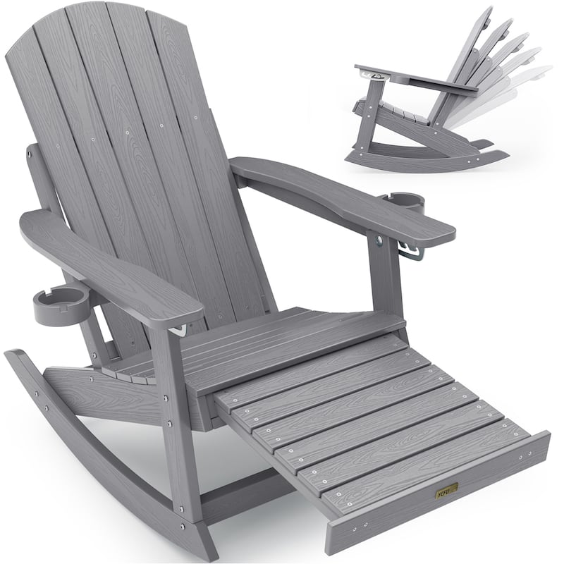 WINSOON Adirondack Chair Composite Rocking Chair Outdoor Weatherproof Plastic Adjustable - Grey