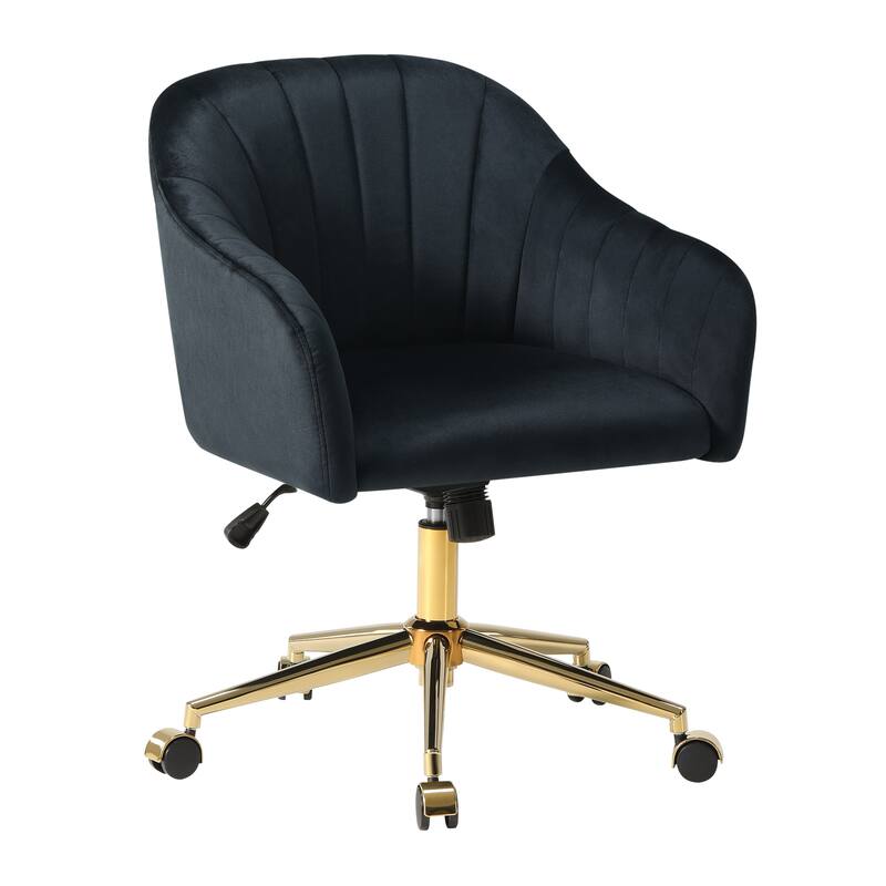 Farrah Velvet Tufted Adjustable Height Swivel Office Vanity Chair with Gold Base - Black