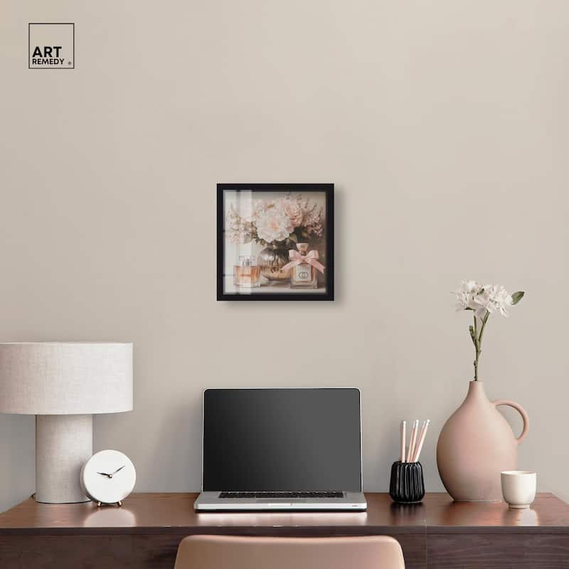 Peach Perfume Flowers in Vase Shadowbox by Art Remedy