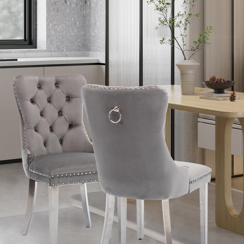 Tufted Naliheads Solid Wood Upholstered Dining Chairs (Set of 2) - Grey SliverLegs