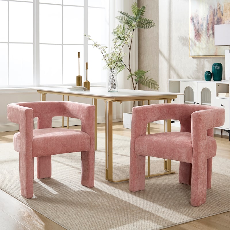 Pink Barrel Chair Side Chair Accent Chair Set of 2, Modern Reading Chair Beige Reception Chair Kitchen Chair - Pink