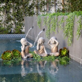 Polyresin 12" No Speak Baby Monk, Gray, gold 12"H