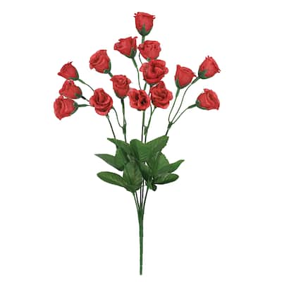 Set of 12 Red Artificial Mini Rose Bud Flower Stem Bush Bouquet 14in - 14" L x 6" W x 6" DP