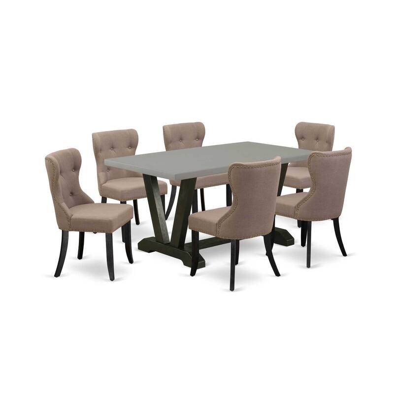 HomeStock 7-Piece Natural Oak Finish Solid Wood Top Dining Table with 6-Chairs