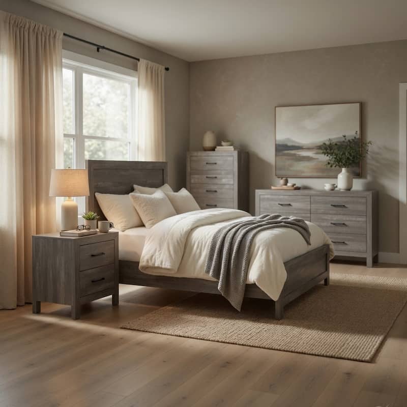grey nightstands and dresser Kelowna Solid Mahogany Wood 4 Piece Grey Bedroom Set