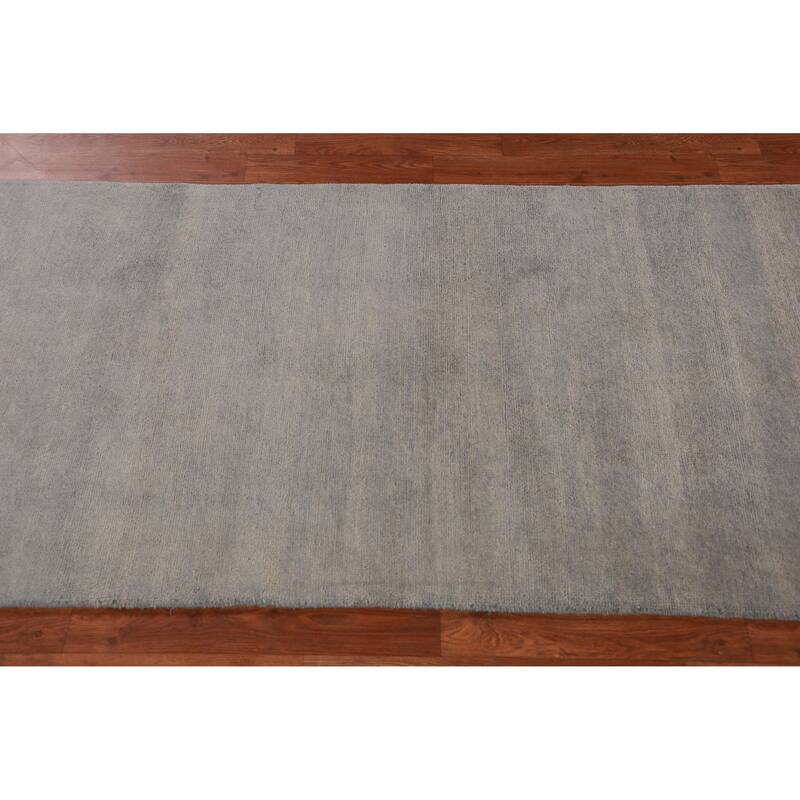 Hand Knotted Oriental 100% Wool Carpet Modern Solid Greys & Charcoal Gabbeh Runner Rug - 10' 1'' X 3' 0''